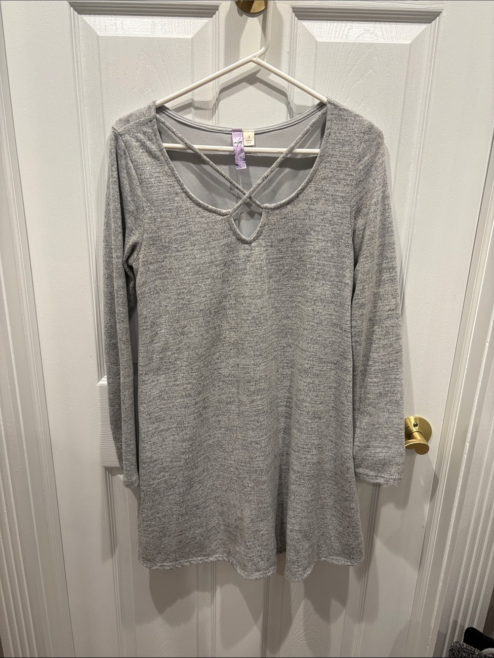 Grey cross neck tunic sweater dress